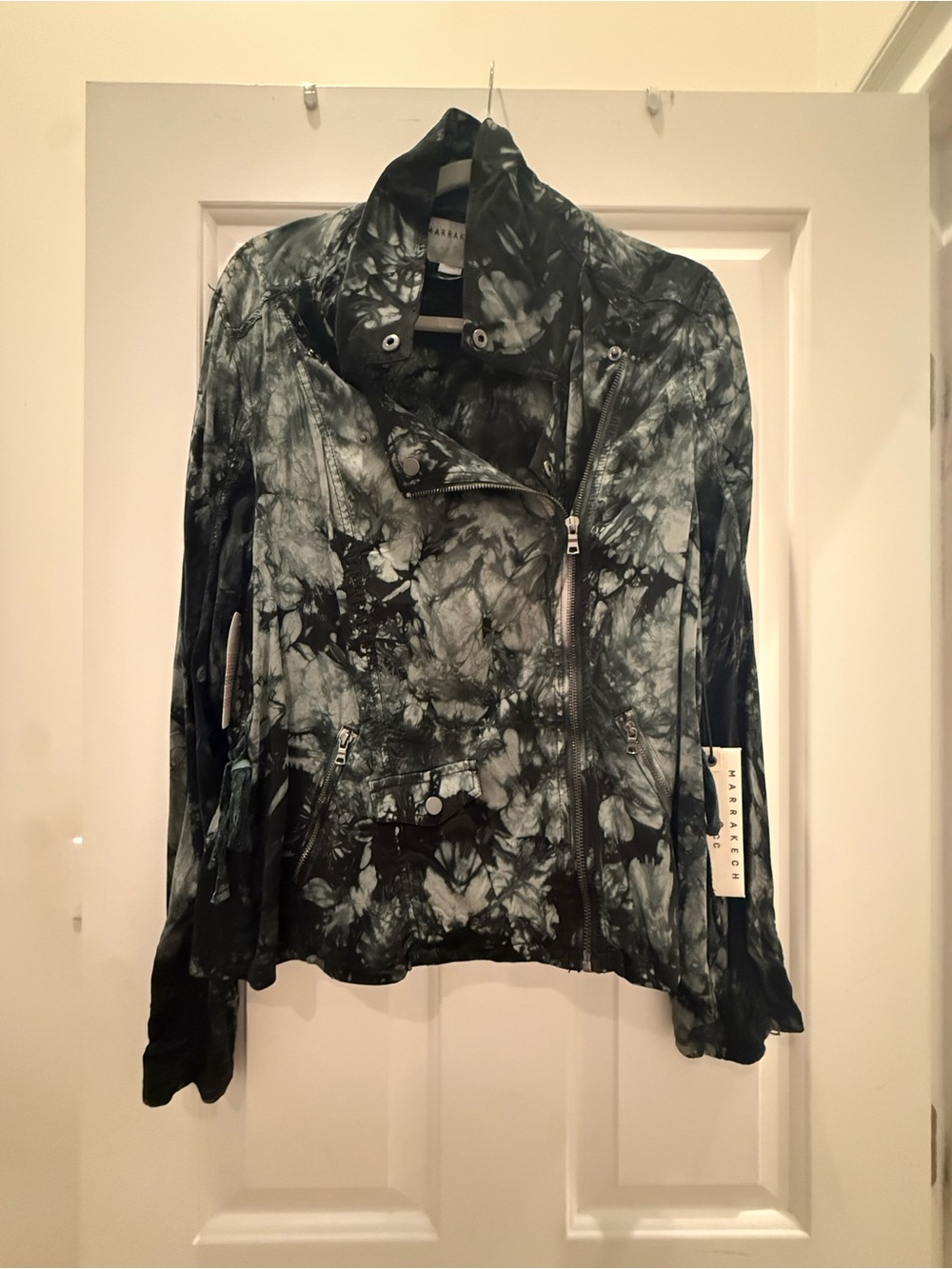 Evereve Black & White Tie-Dye Moto Jacket